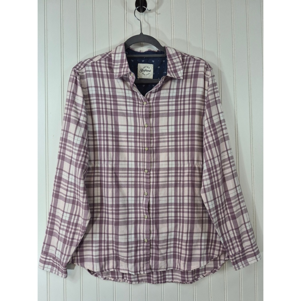 Jachs Purple Plaid Pearl Snap Button Down Shirt Long Sleeve Side Pockets Medium